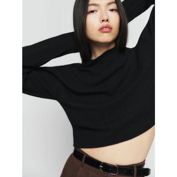 Reformation Cropped Cashmere Turtleneck Black sweater Luxe Knit Top it girl S - Picture 7 of 7